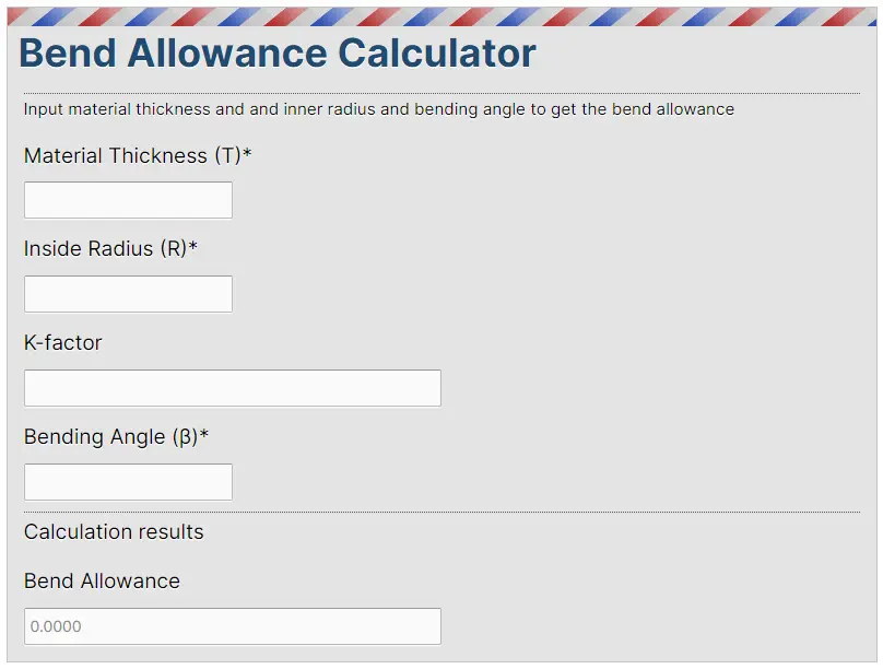 Bend Allowance Calculator