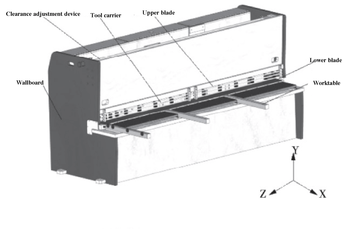 Fig. 1 Structural model of 6 × 3200 NC guillotine shears